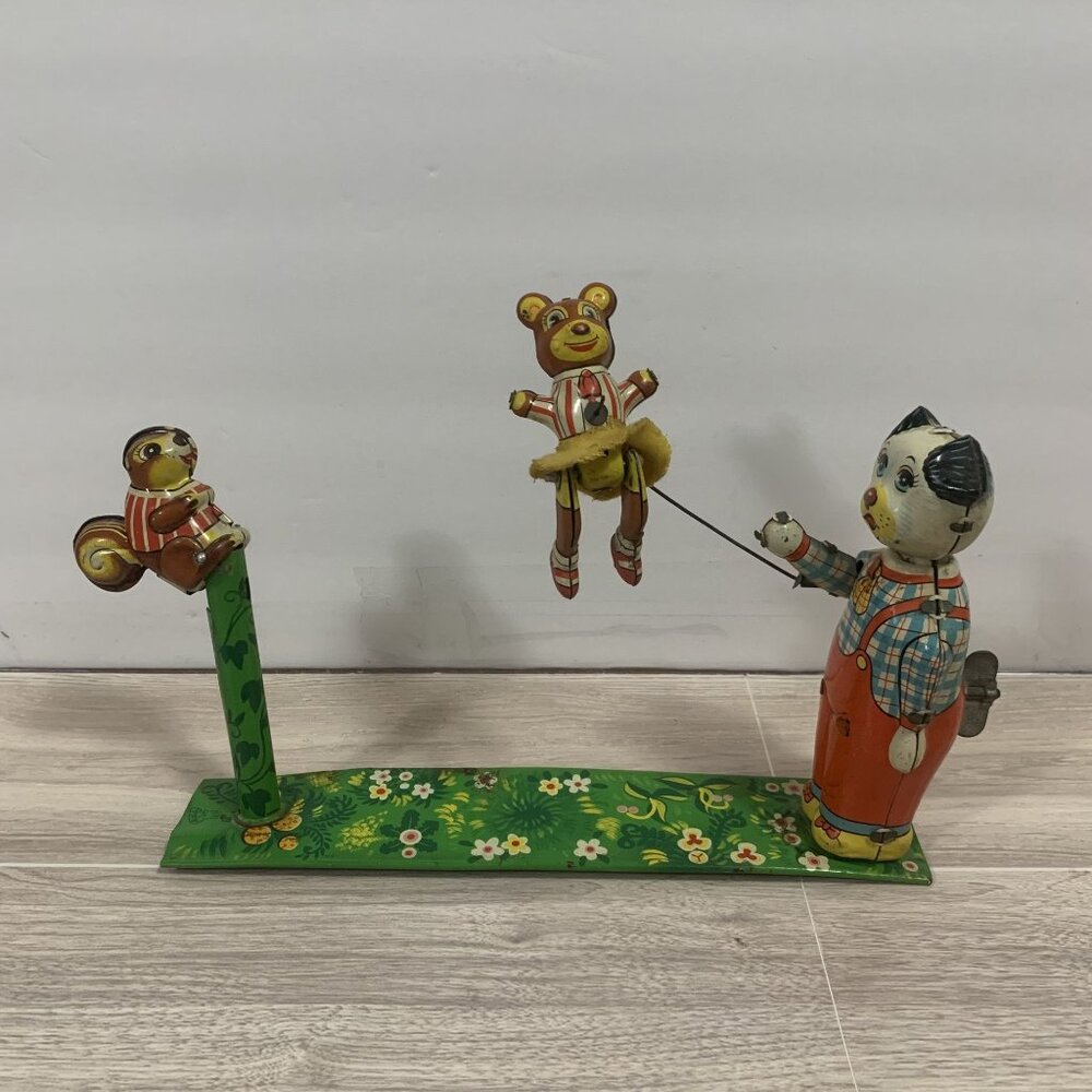 Vintage Japan Tin Wind Up Skip Rope Mechanical Toy Imperfect Please Read